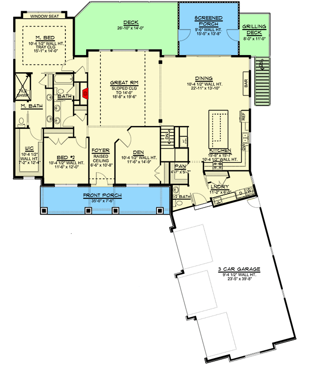 New American Craftsman House Plan with Optional Lower Level - 135007GRA floor plan - Main Level