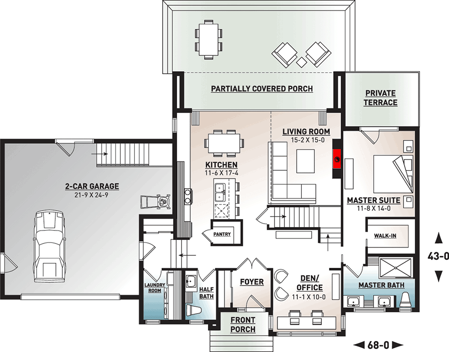 Modern House Plan with Great Visual Appeal - 22462DR floor plan - Main Level