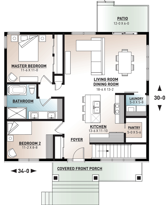 2-Bed Modern Rugged House Plan  - 22547DR floor plan - Main Level