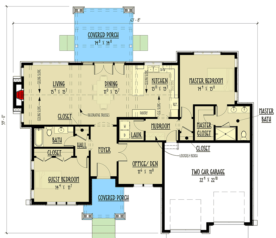 Split Bedroom Mountain Craftsman House Plan with Vaulted Rear Porch - 275009CMM floor plan - Main Level