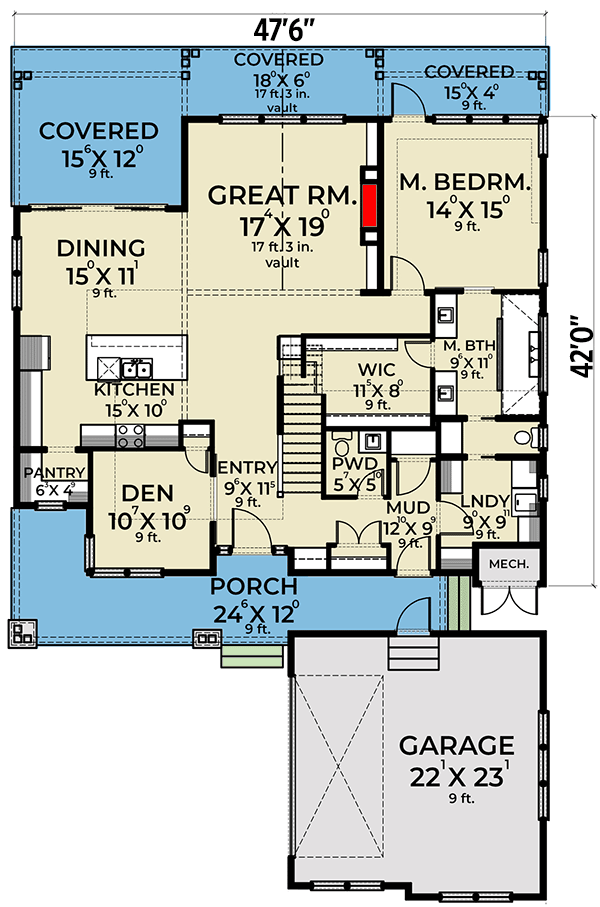 Mountain Craftsman House Plan with Main-floor Master - 280108JWD floor plan - Main Level