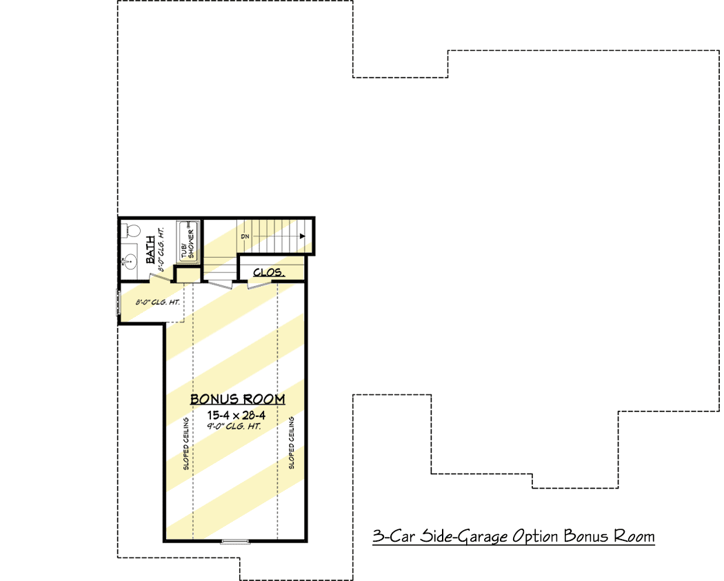 3 Bed Contemporary Craftsman with Bonus Over Garage - 51755HZ floor plan - 3-Car Side-Entry Garage Option Bonus Room