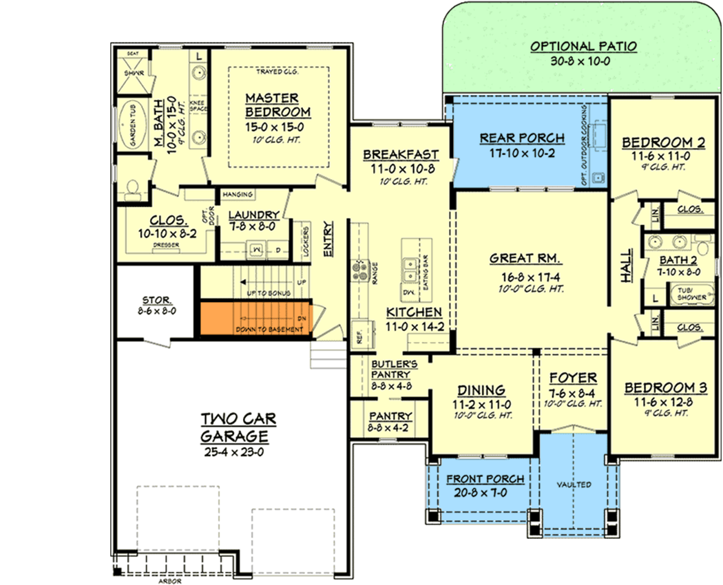3 Bed Contemporary Craftsman with Bonus Over Garage - 51755HZ floor plan - Basement Version