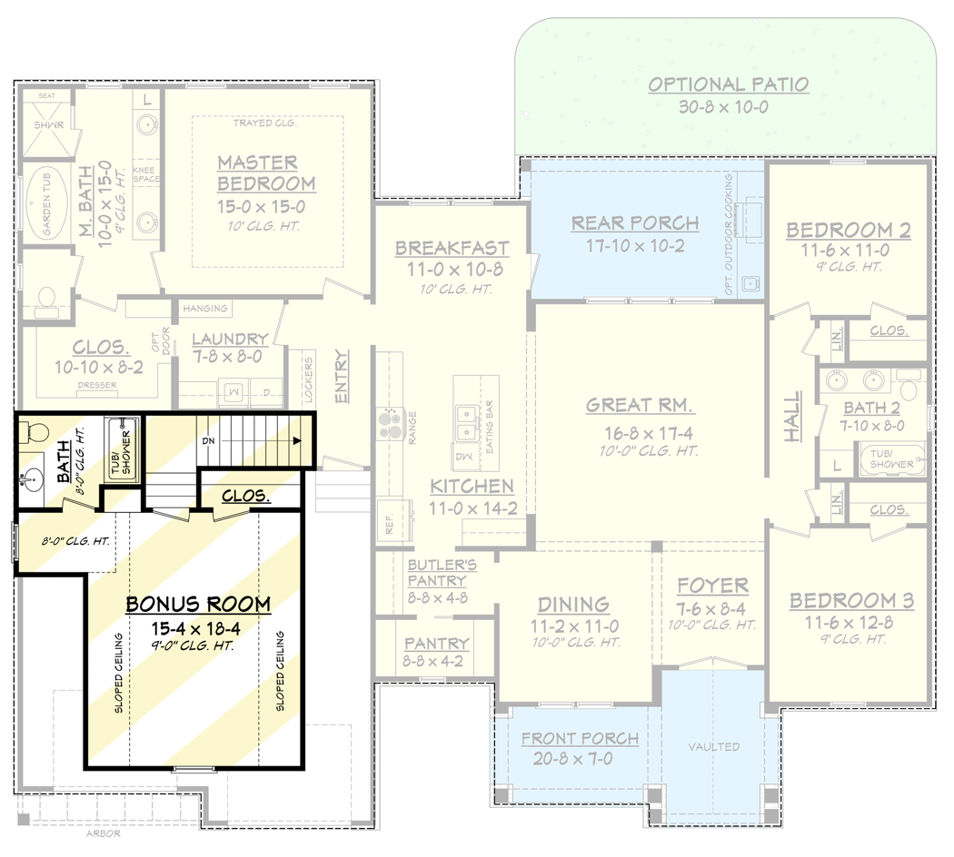 3 Bed Contemporary Craftsman with Bonus Over Garage - 51755HZ floor plan - Bonus Over Garage