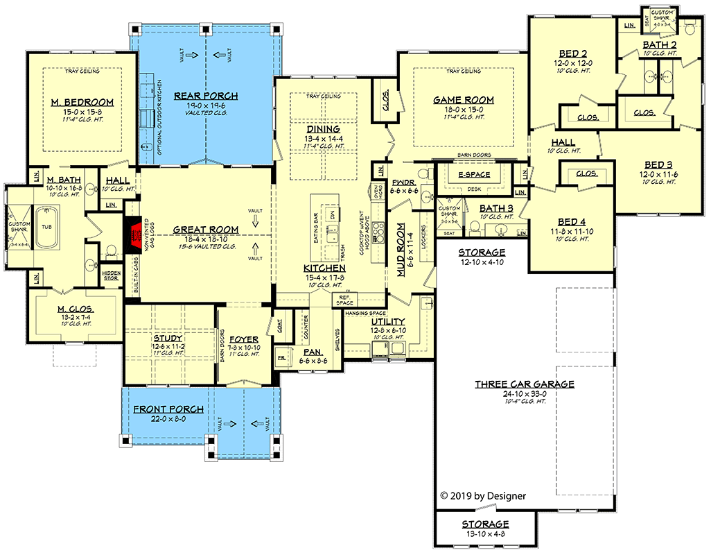 Hill Country Ranch Home Plan with Vaulted Great Room - 51800HZ floor plan - Main Level