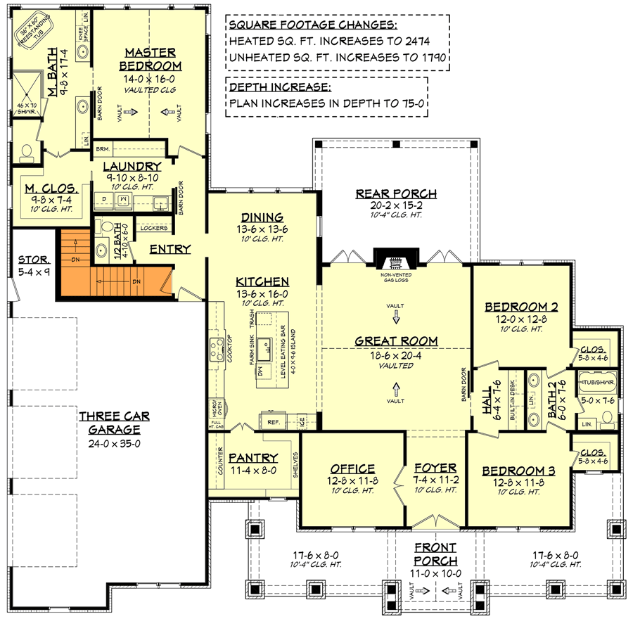 Split Bedroom Hill Country House Plan with Large Walk-in Pantry - 51838HZ floor plan - Basement Stairs Location