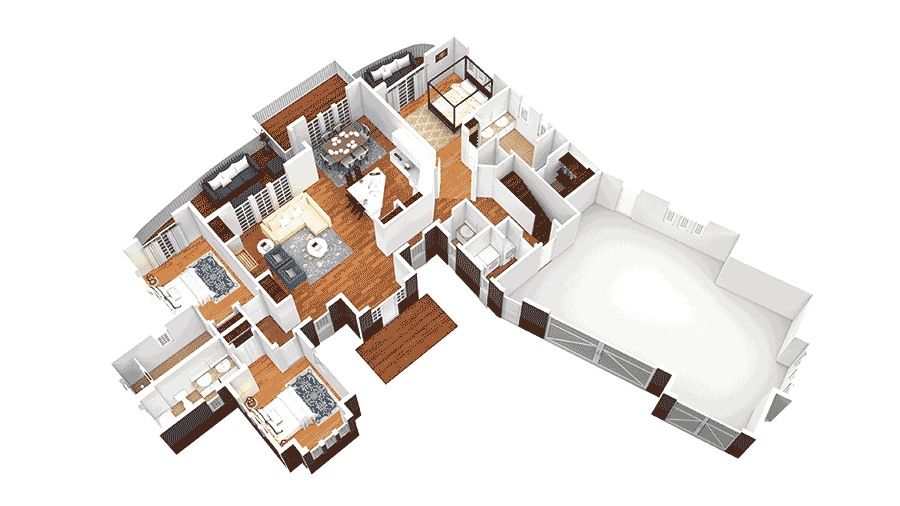 Mountain Living with 3 Vaulted Bedrooms - 54220HU floor plan - Main Level - 3D Perspective