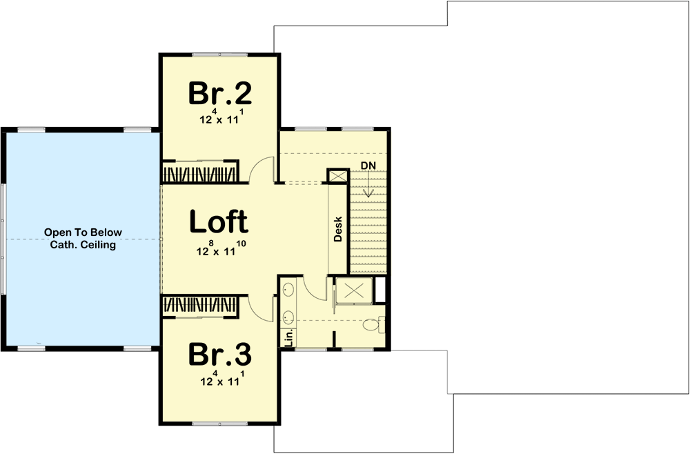 Modern Farmhouse with Main Floor Home Office and Upstairs Loft - 62370DJ floor plan - 2nd Floor