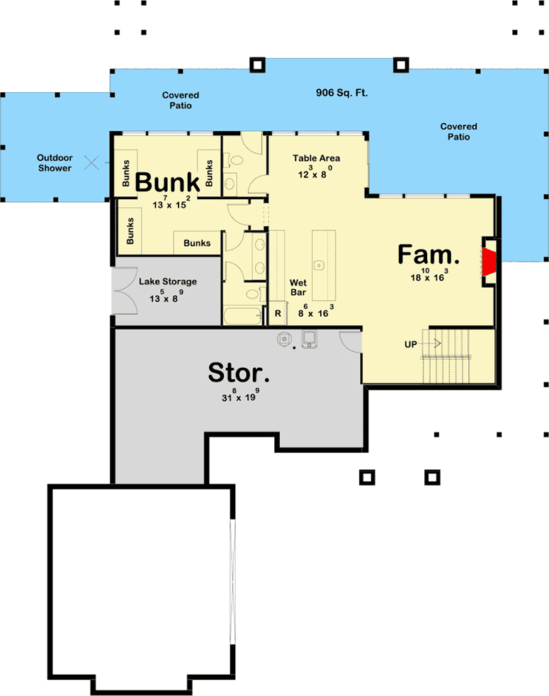 One-level Country Lake House Plan with Massive Wrap-around Deck - 62792DJ floor plan - Lower Level Layout Option (+$250)