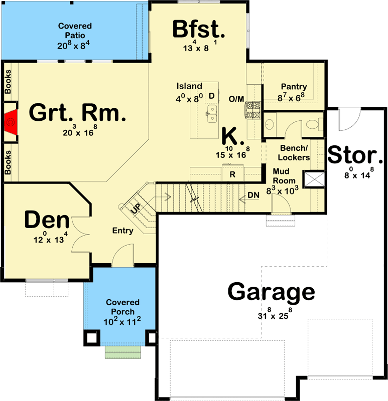 2-Story Modern Prairie-style House Plan - 62796DJ floor plan - Main Level