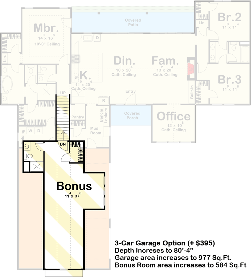 Modern Farmhouse Plan with Bonus and Lower Level Expansion - 62834DJ floor plan - Bonus - 3-Car Garage Option (+$395)