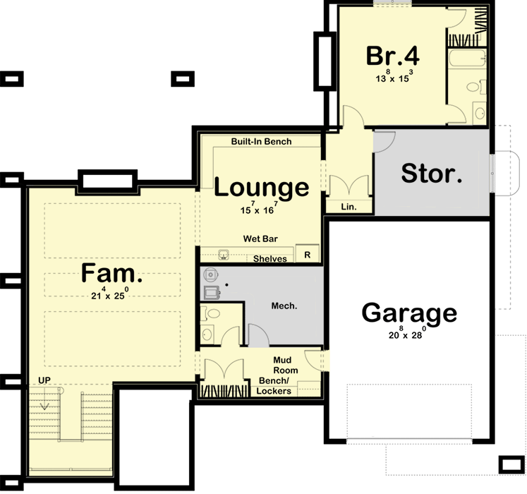 Modern Mountain House Plan with 3 Living Levels for a Side-sloping Lot - 62965DJ floor plan - Lower Level