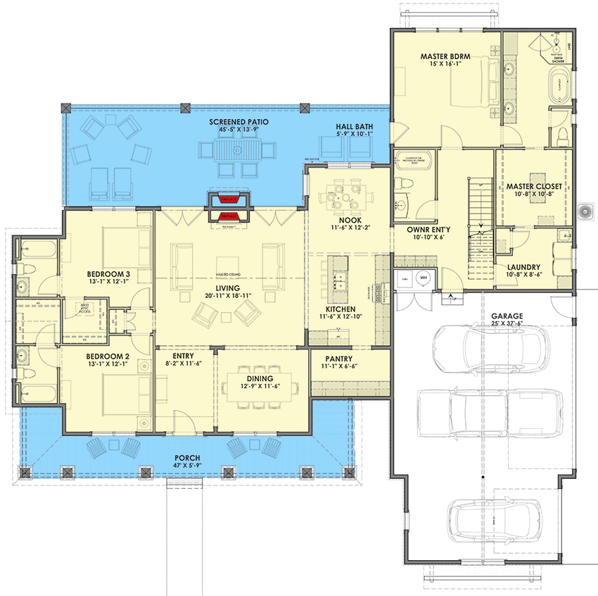 Exclusive Modern Farmhouse Plan with Bonus Room and Man Cave - 64506SC floor plan - Main Level