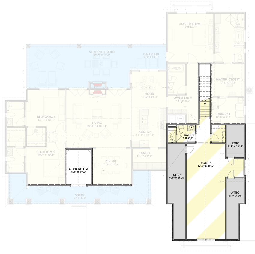 Exclusive Modern Farmhouse Plan with Bonus Room and Man Cave - 64506SC floor plan - Bonus Level