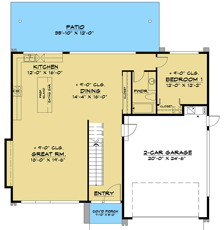 Contemporary Two-story House Plan with Open Concept Floor Plan - 666095RAF floor plan - Main Level