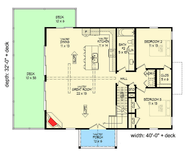 Two-Story Mountain House Plan with Vaulted Master Loft - 68623VR floor plan - Main Level