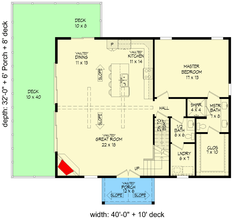 2-Story Mountain House Plan with Main Floor Master Suite - 68747VR floor plan - Main Level