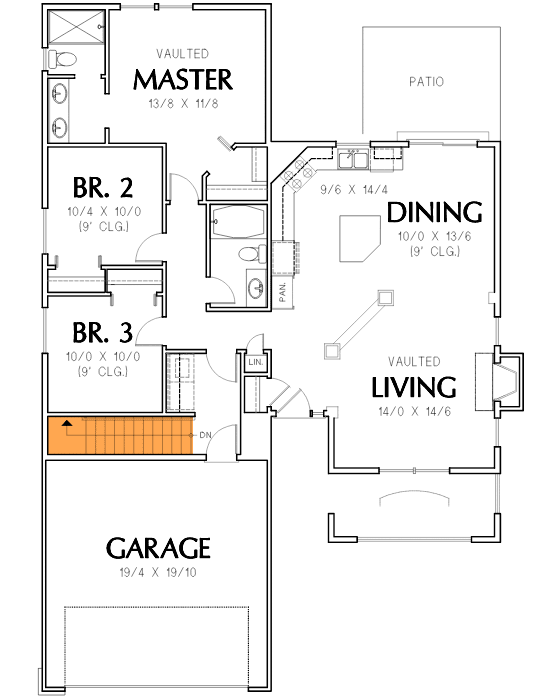 Open Cottage Home Plan - 69013AM floor plan - Basement Option