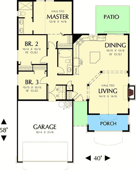 Open Cottage Home Plan - 69013AM floor plan - Main Level