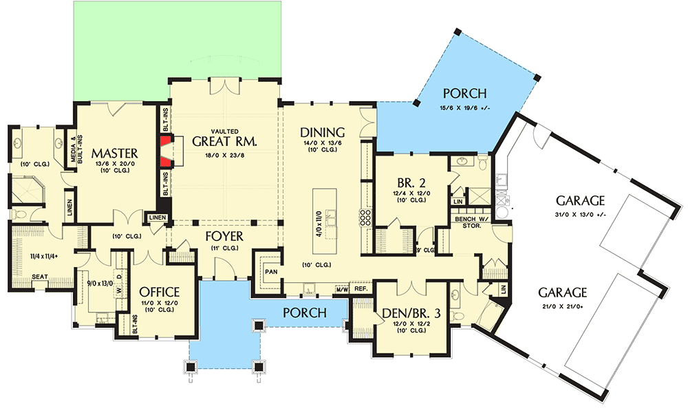Beautiful Northwest Ranch Home Plan - 69582AM floor plan - Main Level