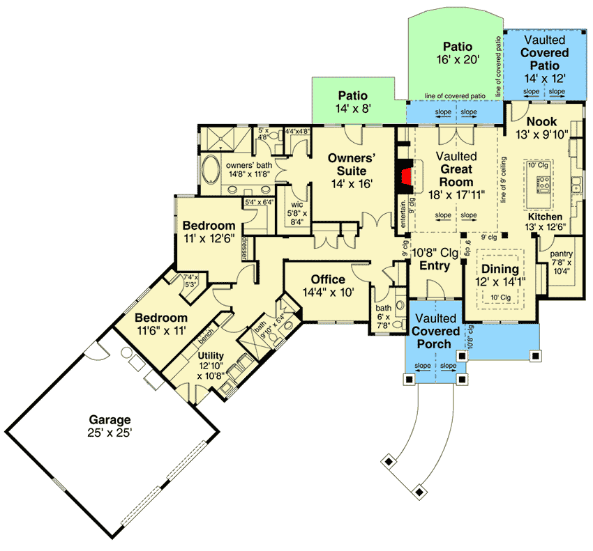 Rugged Craftsman Ranch Home Plan with Angled Garage - 72937DA floor plan - Main Level