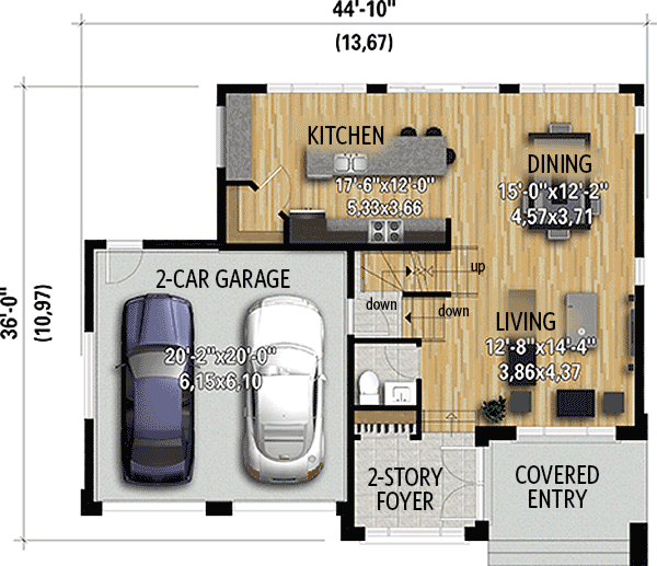 Contemporary 3-Bedroom House Plan with 2-Car Garage - 80917PM floor plan - Main Level