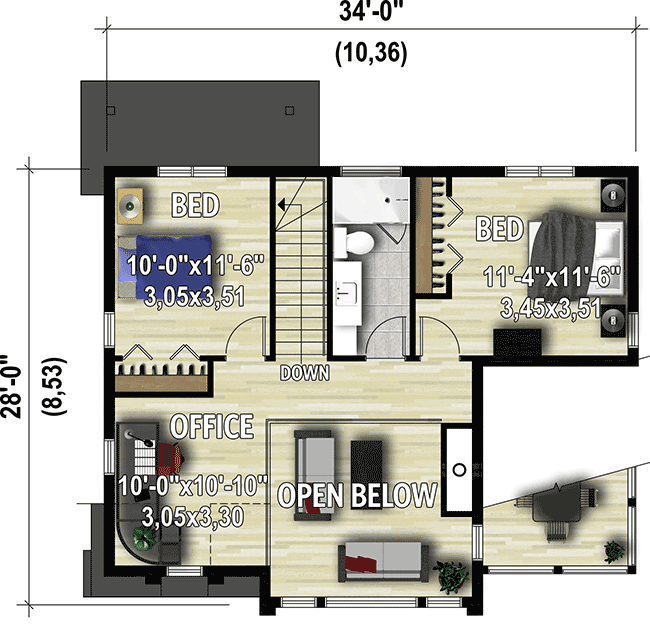 Modern 3-Bed House Plan with Office Loft and Grand Views - 80954PM floor plan - 2nd Floor