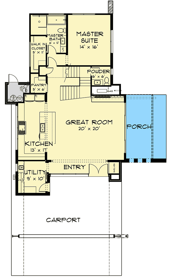 Modern House Plan with a Carport Plus a 4-Car Detached Garage  - 915036CHP floor plan - Main Level