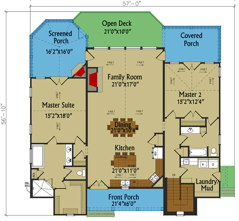 Exclusive Mountain Home Plan with 2 Master Bedrooms - 92386MX floor plan - Main Level