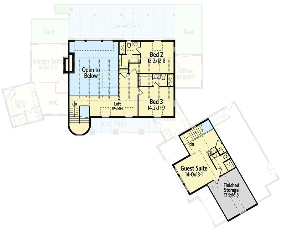 Contemporary Country Barn Dream Home Plan - 95043RW floor plan - 2nd Floor
