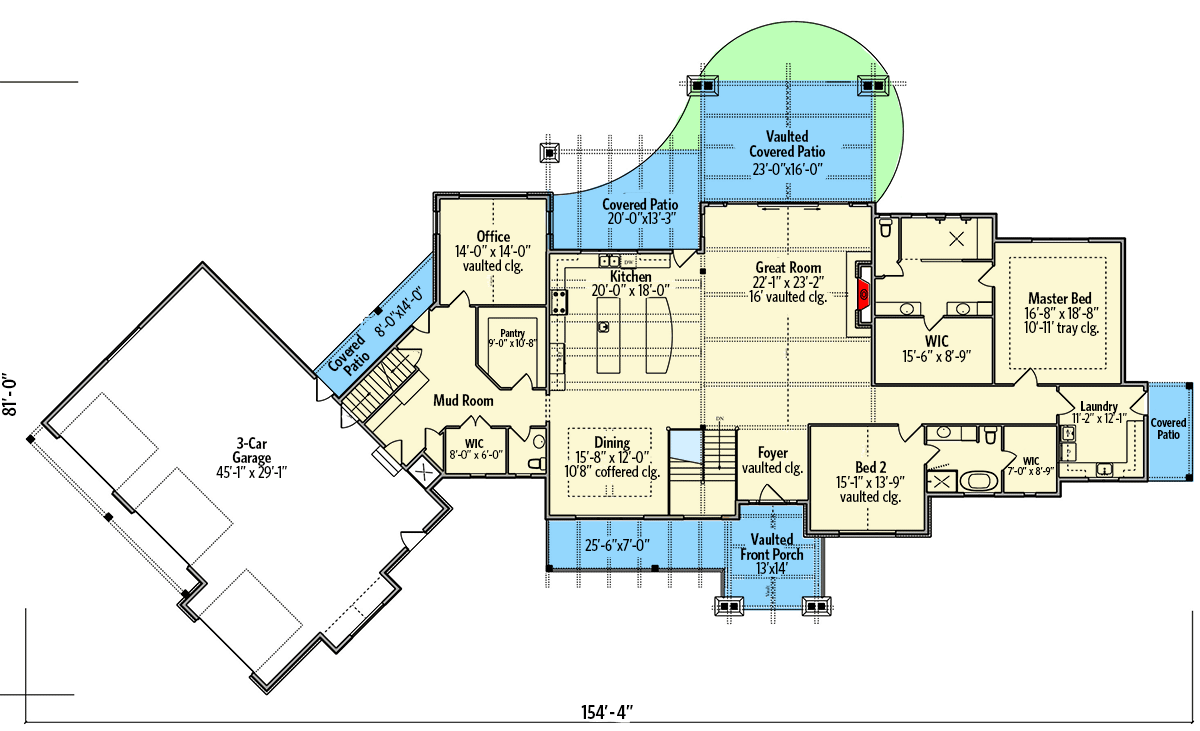 Luxurious Mountain Ranch Home Plan with Lower Level Expansion - 95046RW floor plan - Main Level