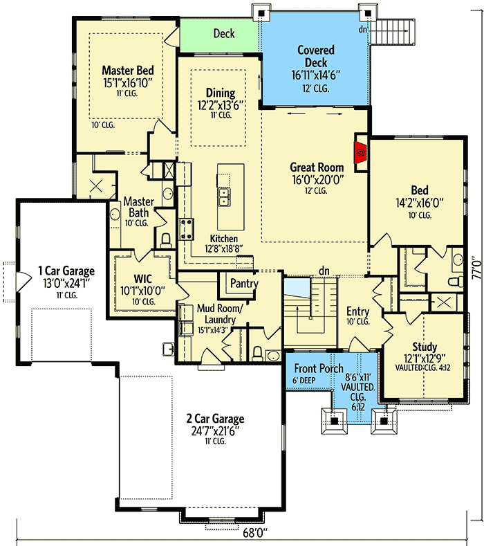 Marvelous House Plan with Optional Lower Level - 95055RW floor plan - Main Level