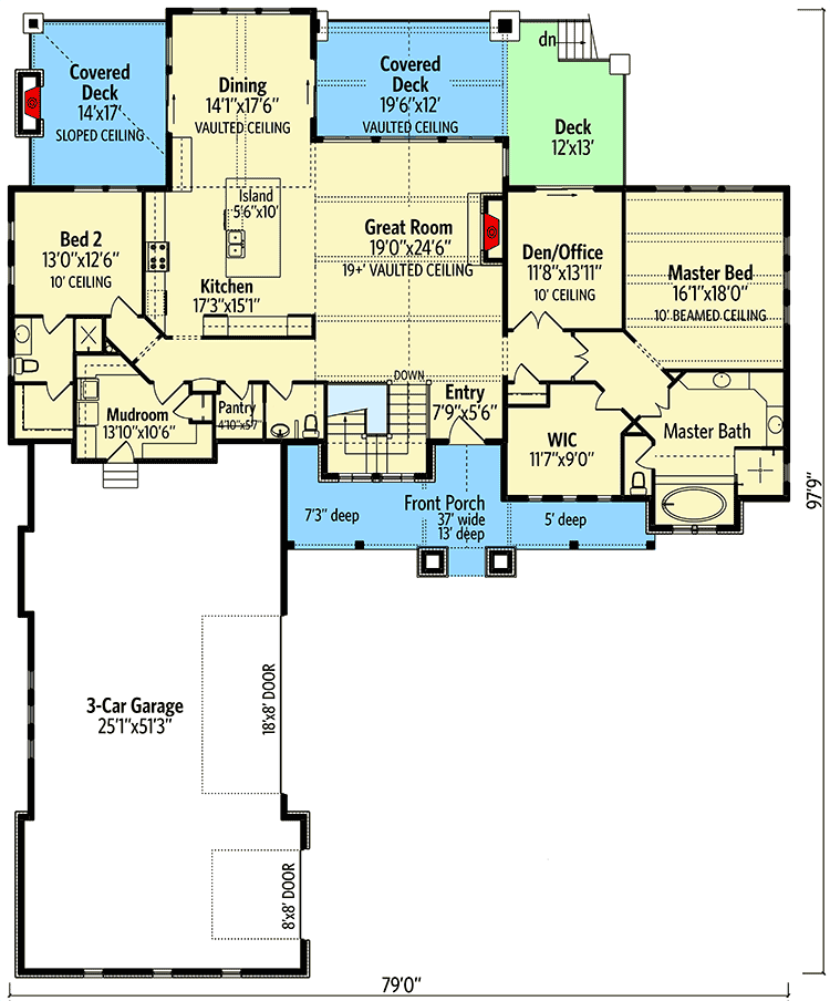 New American House Plan with Amazing Views to the Rear - 95058RW floor plan - Main Level