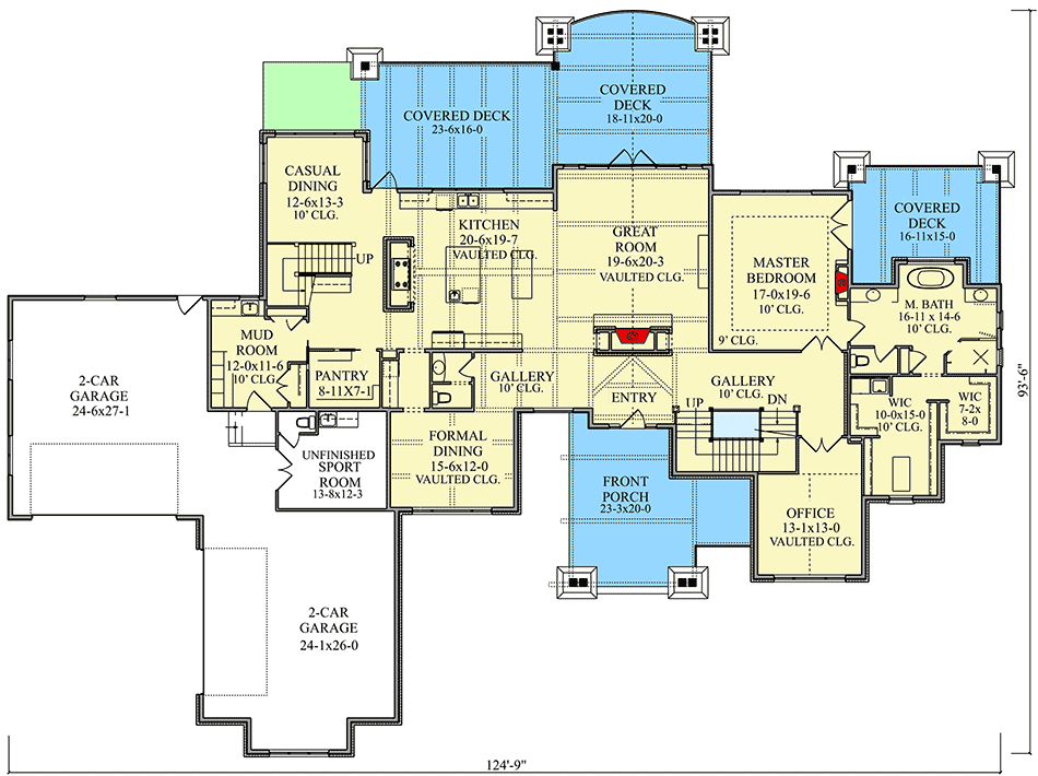 4-Bed Mountain Home Plan with First-Floor Master - 95063RW floor plan - Main Level