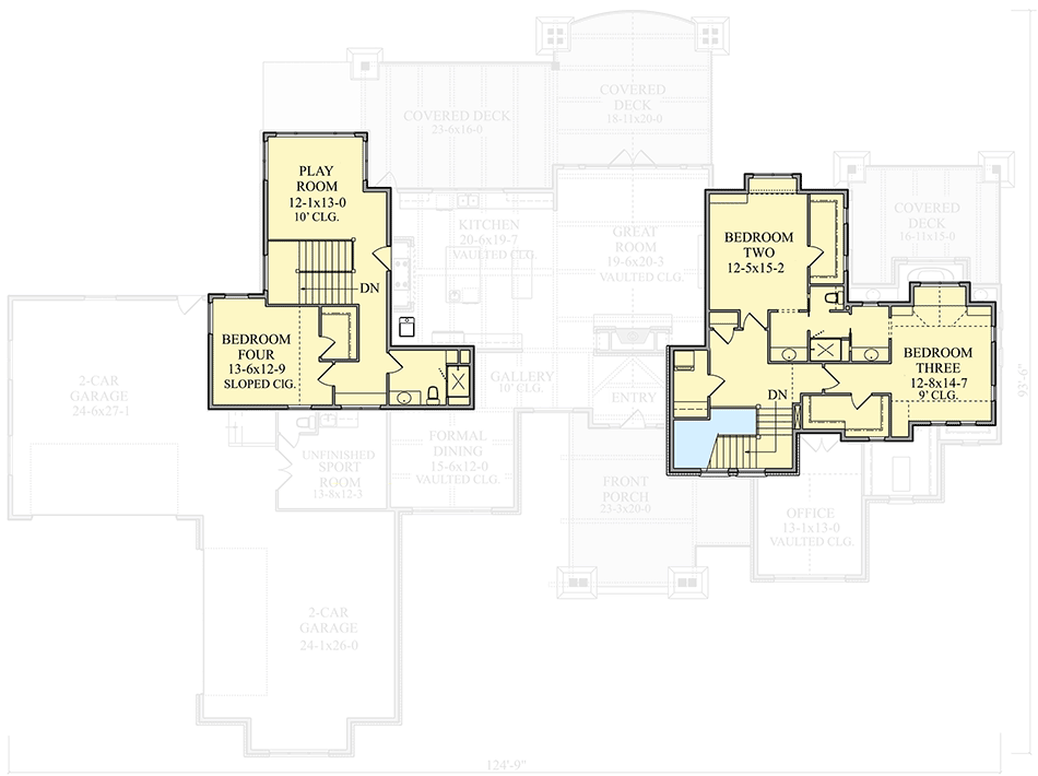 4-Bed Mountain Home Plan with First-Floor Master - 95063RW floor plan - Second Level