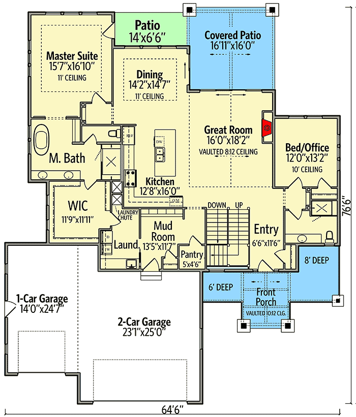 Luxury New American Home Plan with Split Bedrooms - 95083RW floor plan - Main Level